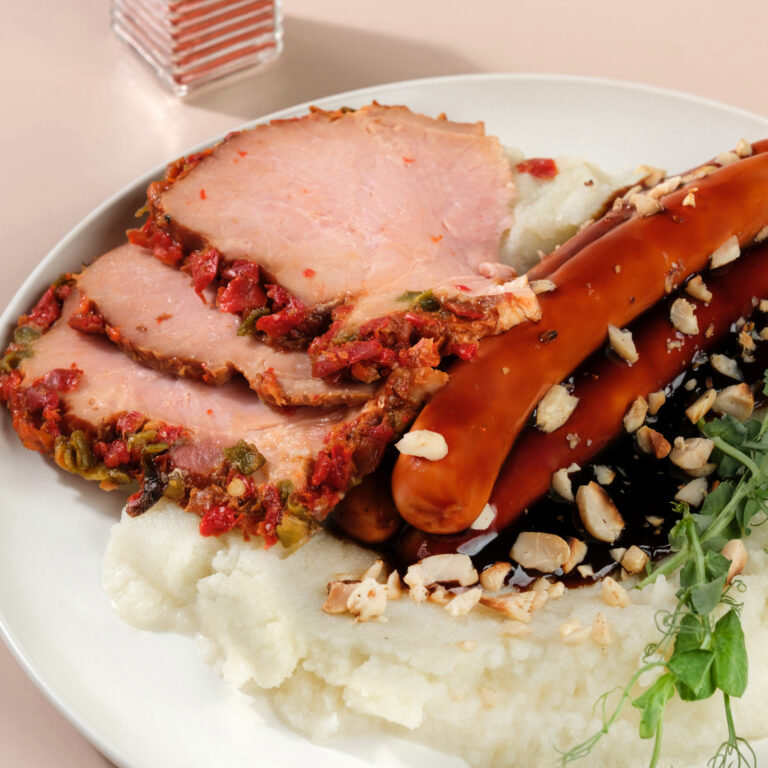 Ham and Sausages with Cauliflower Puree